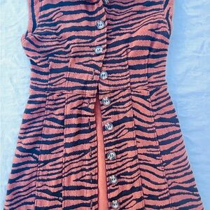 Free People Zebra Print Sleeveless Sweater Dress XS Boho Button Front